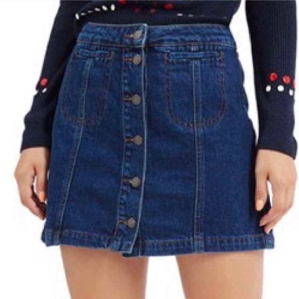 Topshop Moto Button Front Denim Skirt